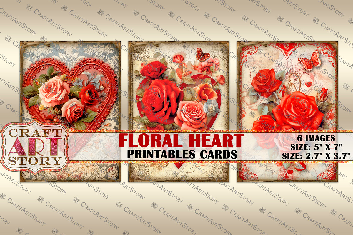 Valentines Floral Heart Valentine, a Seasonal Illustration by CraftArtStory (Photo 2 of 3)