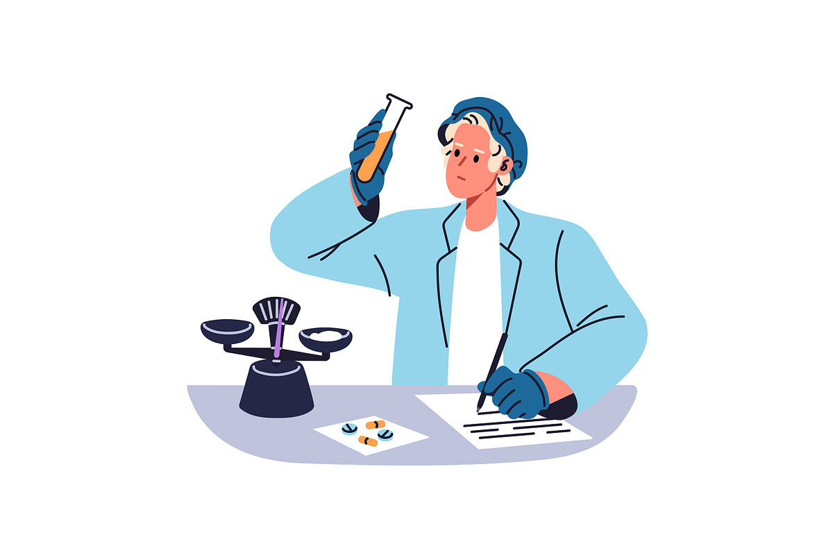 Scientists work in laboratory set, a Person Illustration by PaperTrident (Photo 6 of 7)