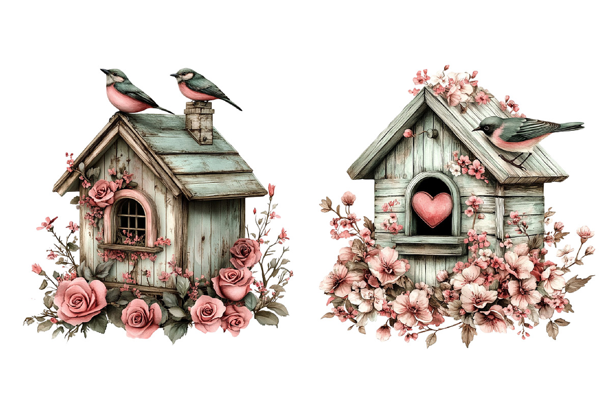 Whimsical Spring Birdhouse Clipart, an Illustration by SinaCreation (Photo 2 of 11)