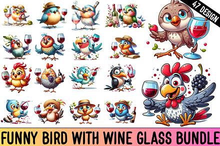 Funny Bird With Wine Glass Clipart, a Graphic by crative8112