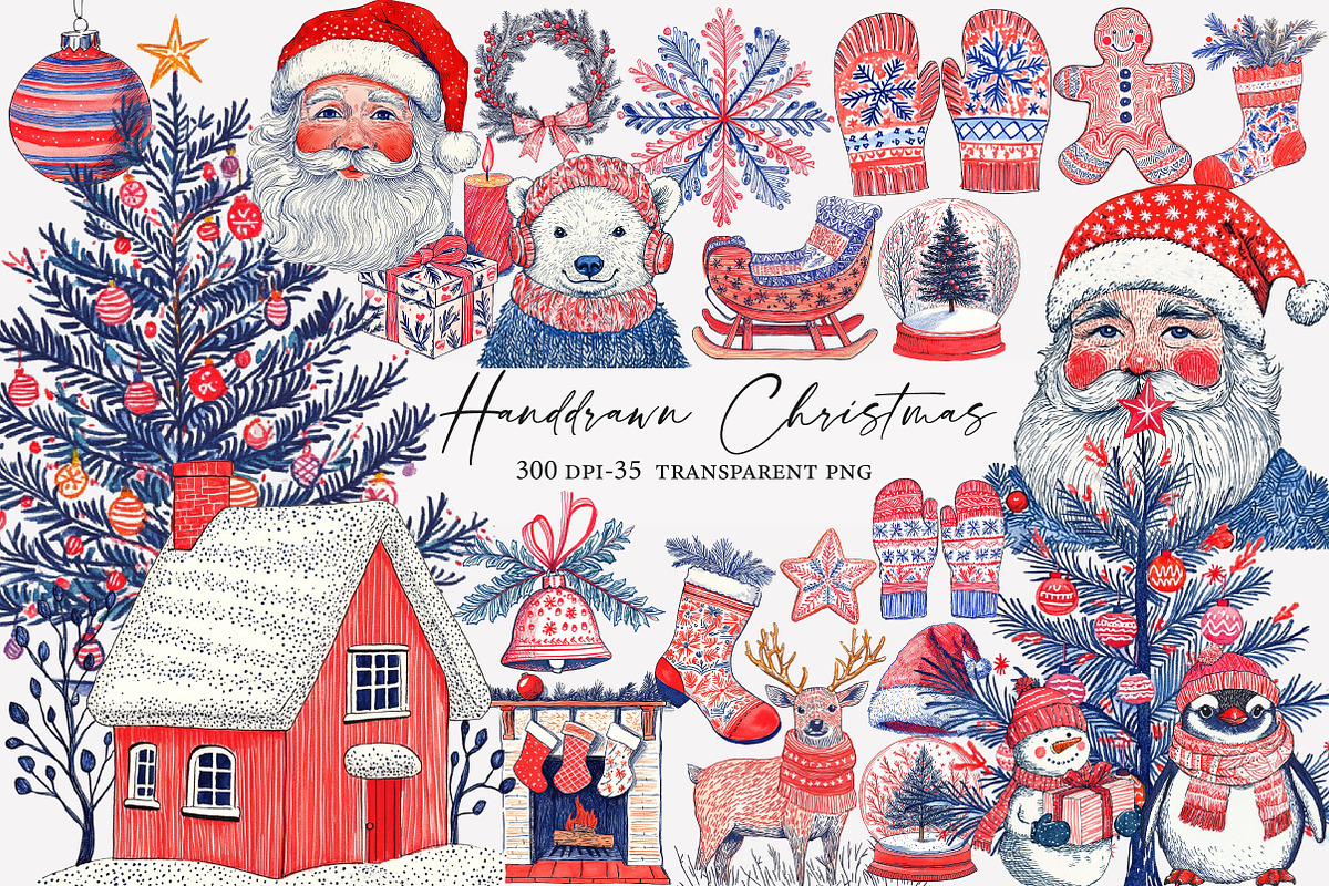 Handdrawn Christmas Clipart, an Illustration by Designworld (Photo 1 of 5)