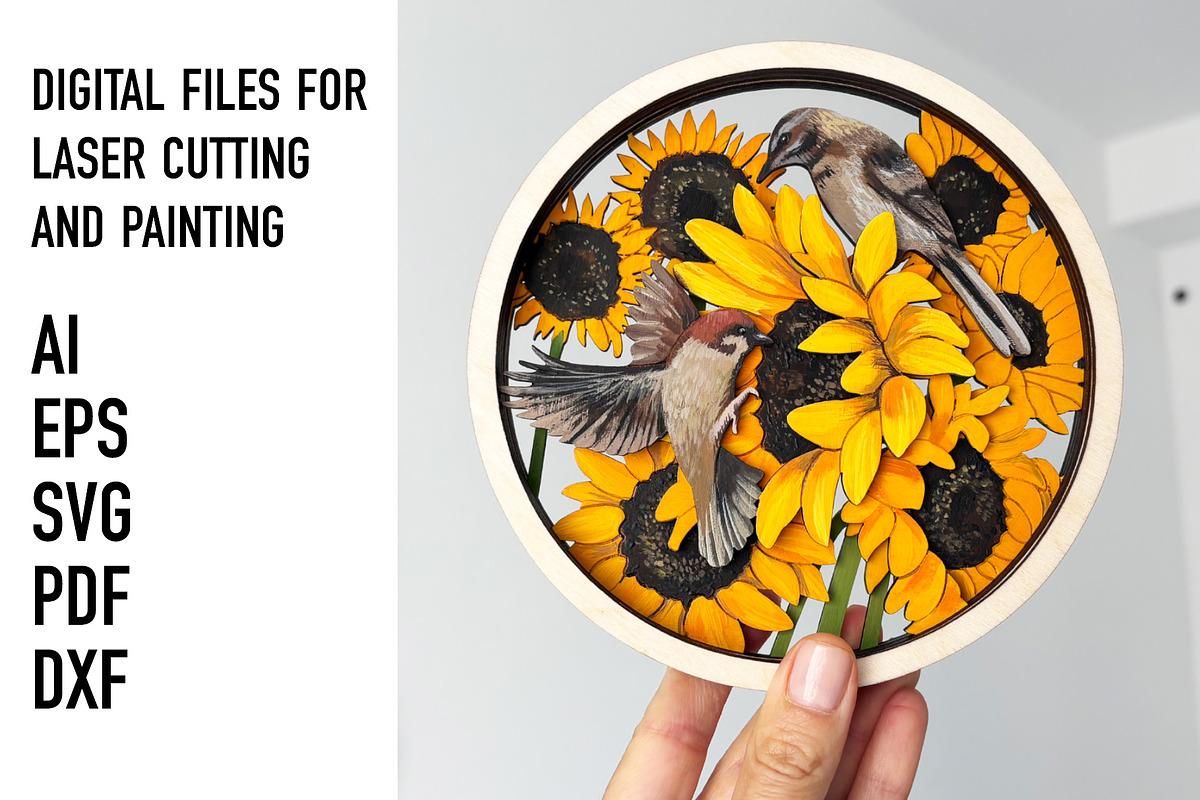 Sunflower Birds Layered SVG Art, an Object Graphic by HelloWood (Photo 3 of 4)