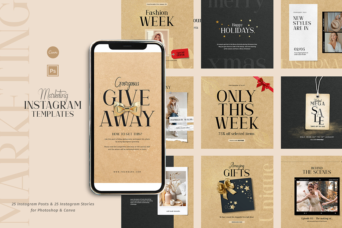 50 Instagram Templates - PS & Canva, a Social Media Template by Imagination Area (Photo 1 of 5)