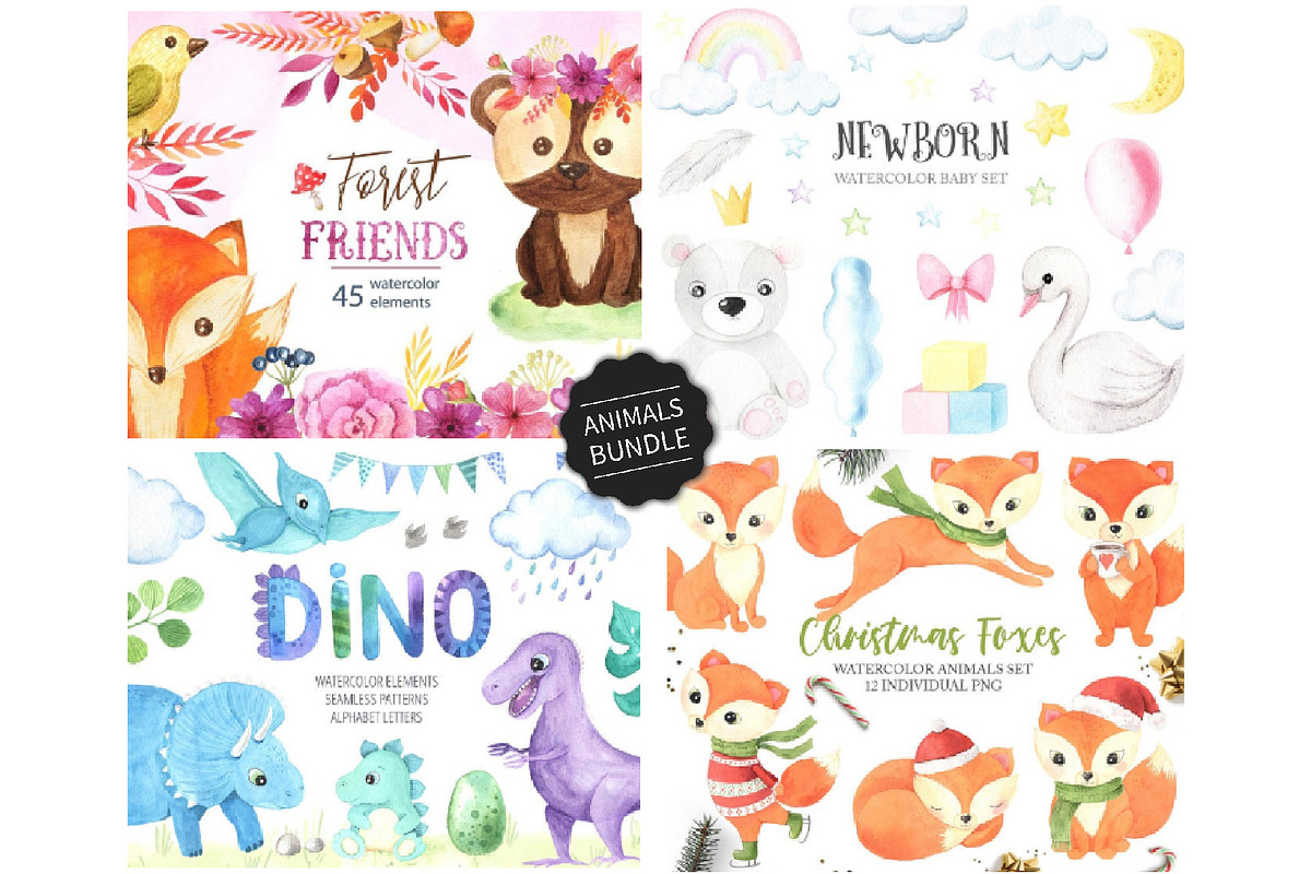 BUNDLE Watercolor Cute Animals 70%, a Graphic by LarysaZabrotskaya