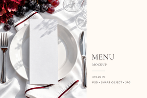 Burgundy Wedding 4x9.25 Menu Mockup