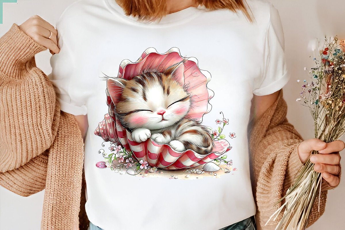 Whimsical Summer Cat Clipart, an Illustration by CreationArt (Photo 3 of 7)