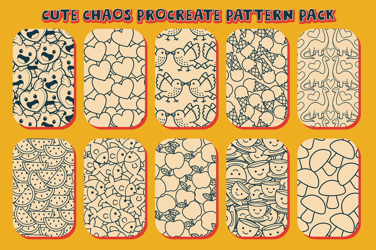 Cute Chaos Procreate Pattern Brushes, a Brush Add-On by Heather Green Designs (Photo 1 of 9)