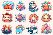 Kawaii Sea Animals Sticker Clipart, an Illustration by Dream Creation (Thumbnail 4 of 5)