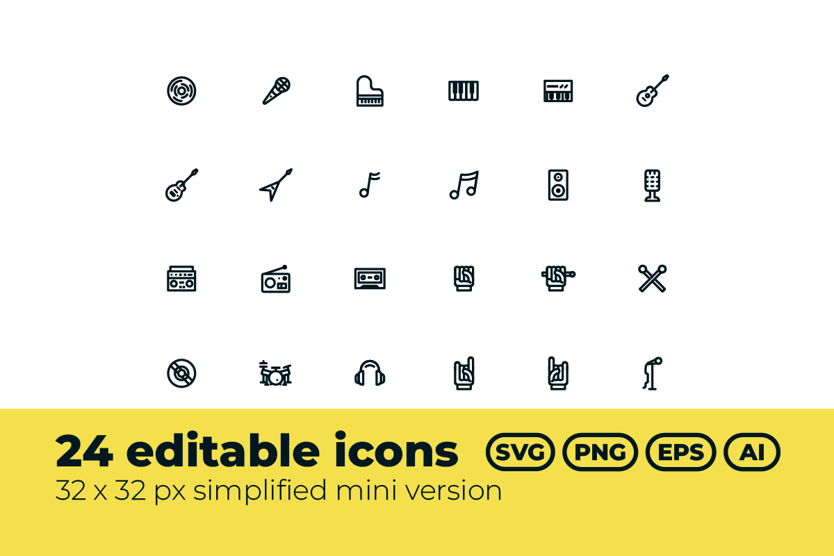 24 Rock music editable icons set, an Outline Icon by Tomasz Ostrowski Design (Photo 3 of 4)