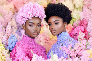 Two African Women in Flowers Looking, a Beauty & Fashion Photo by Lermont51