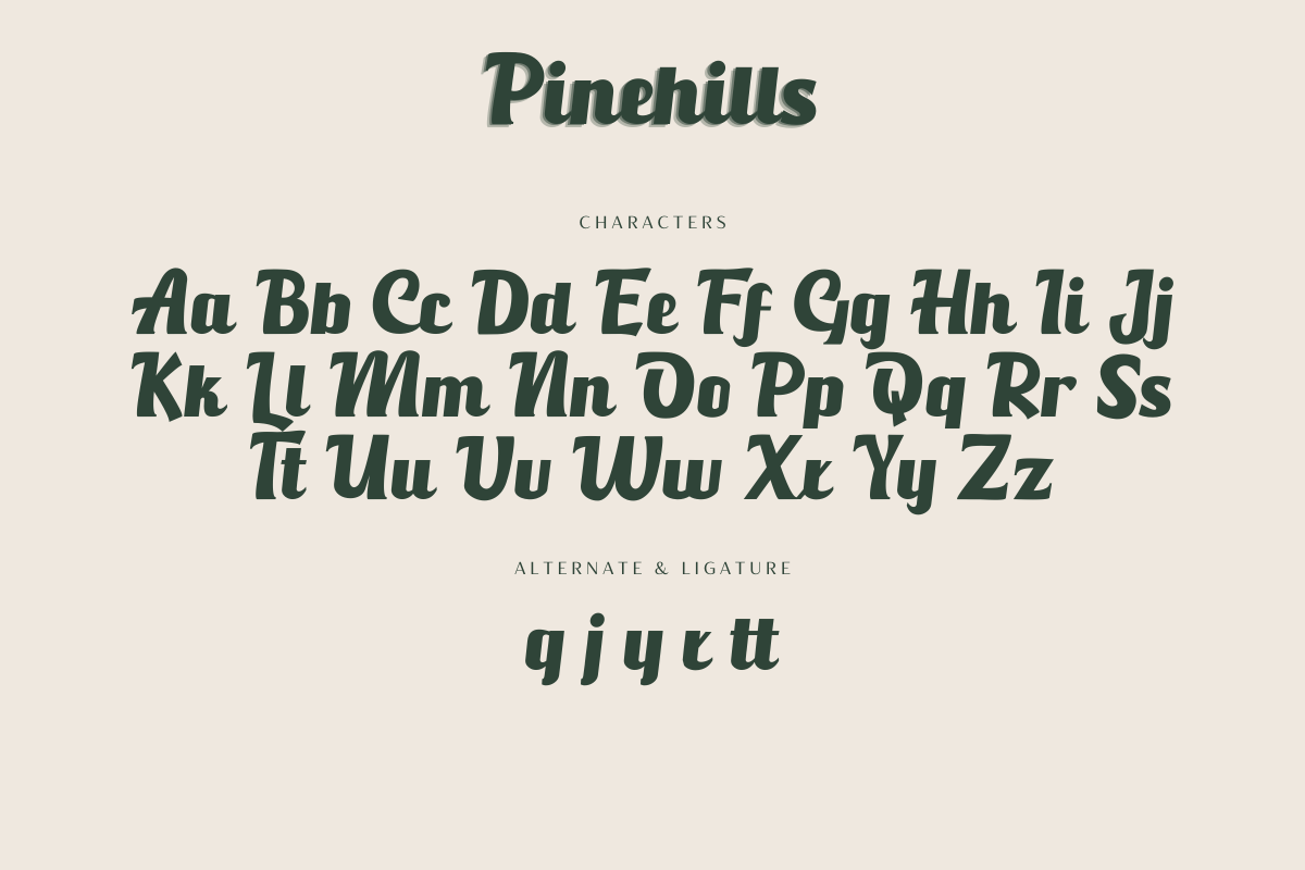 Pinehills – An Classical Script Font, a Script Font by Fikryal Studio (Photo 18 of 20)