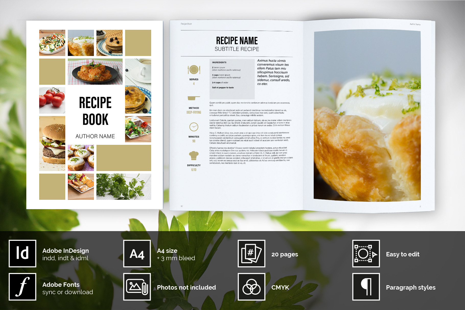 Recipe Book Layout with Tan Accents, a Brochure Template by McLittle Stock