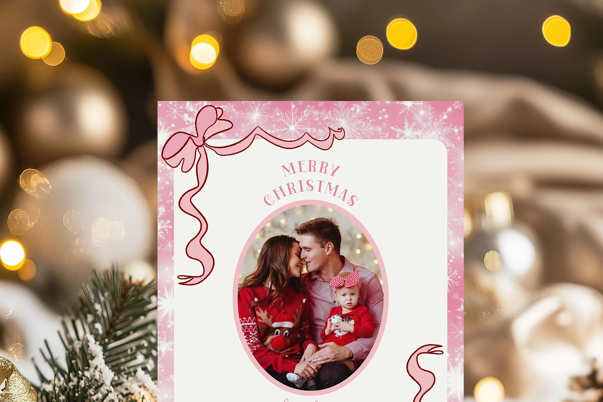 Photo Pink Bow Holiday Card, a Card Template by LucaTheme (Photo 3 of 6)