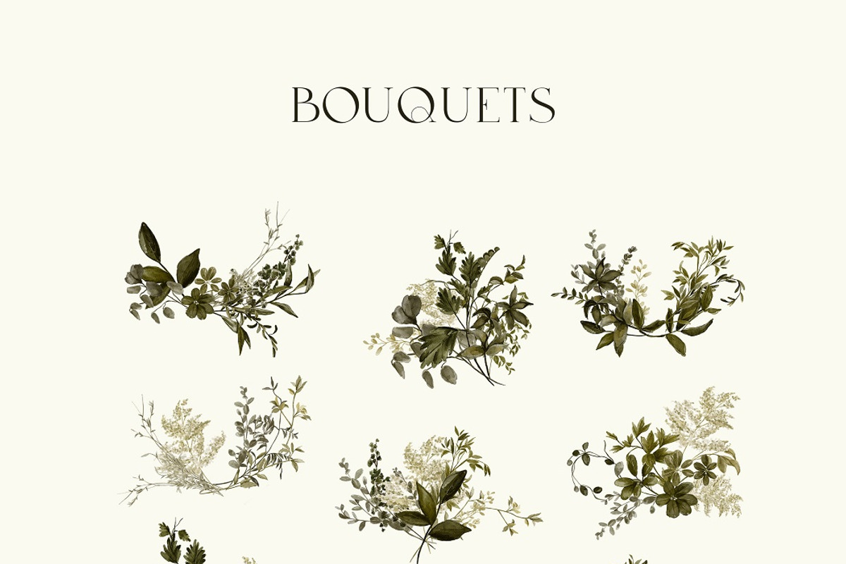 Muted Greenery Watercolor Clipart, an Illustration by BlumenSoul (Photo 2 of 10)