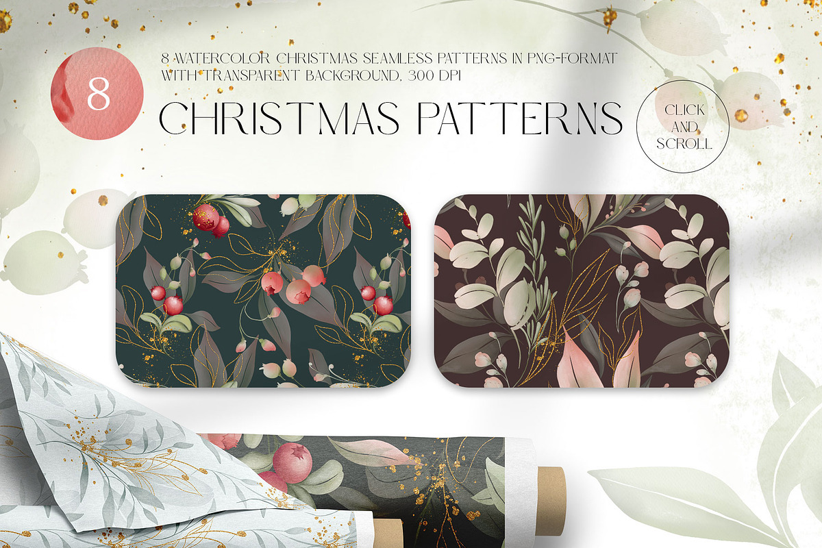 CRANBERRY CHRISTMAS watercolor set, a Decorative Illustration by Yuliia Lashevska (Photo 10 of 13)