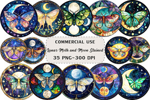 Lunar Moth and Moon Stained Glass, an Illustration by Craft Nest