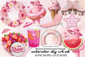 Whimsical Pink Summer Poolside Clipa, an Illustration by SVGArt