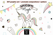 Unicorn Magic cliparts & patterns, a Decorative Illustration by @olga.angelloz (Thumbnail 1 of 6)