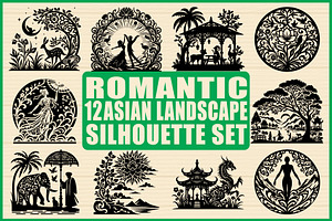 Romantic Asian Landscape SVG Set, an Object Graphic by Gfx_Store