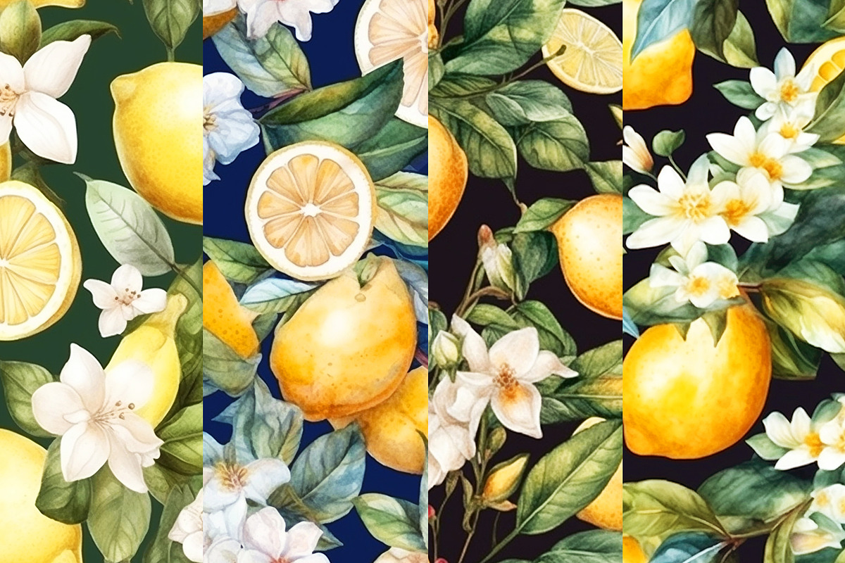 Watercolor Lemon Digital Papers, a Pattern Graphic by BonaDesigns (Photo 3 of 5)
