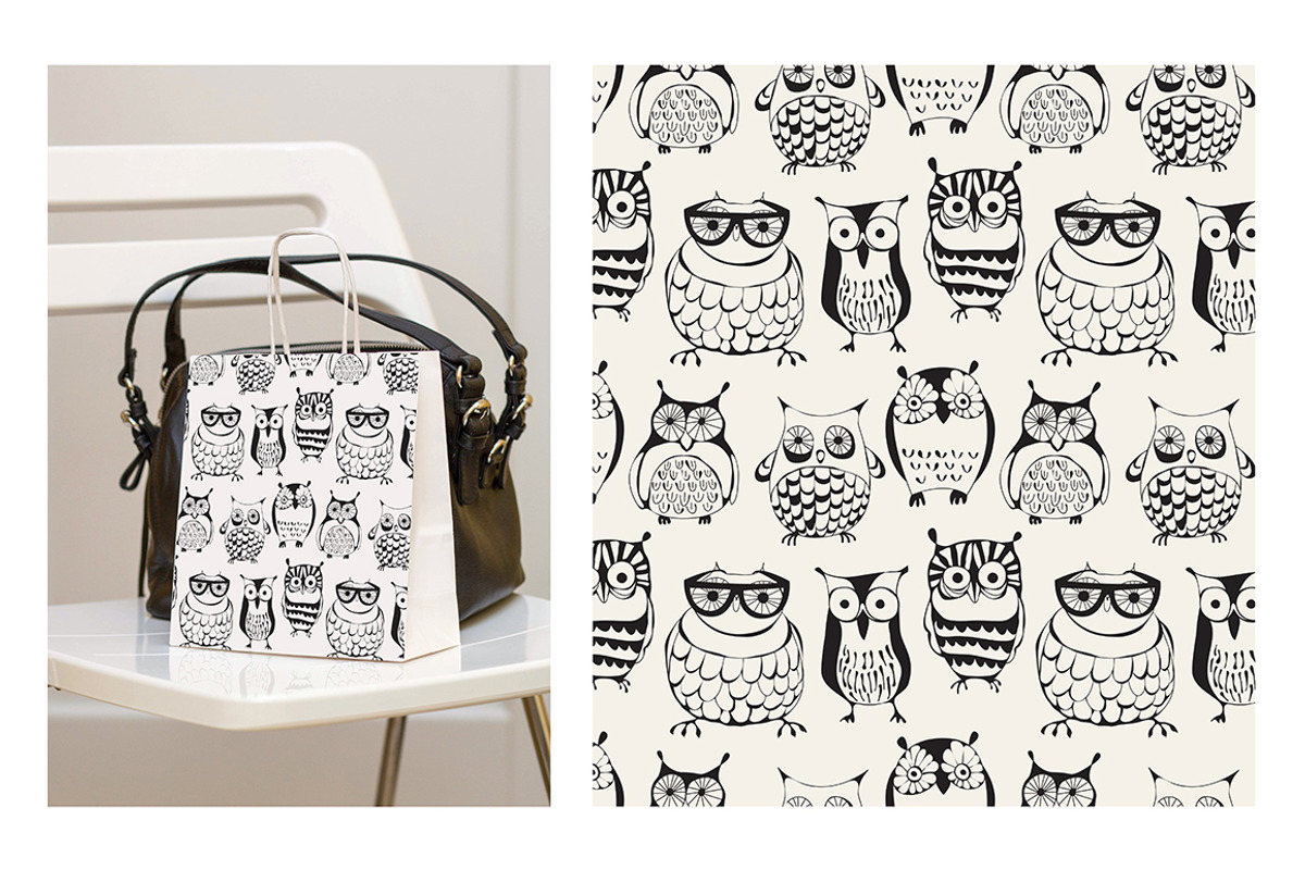 Vector Seamless Pattern with Owls, a Pattern Graphic by Curly_Pat (Photo 2 of 5)