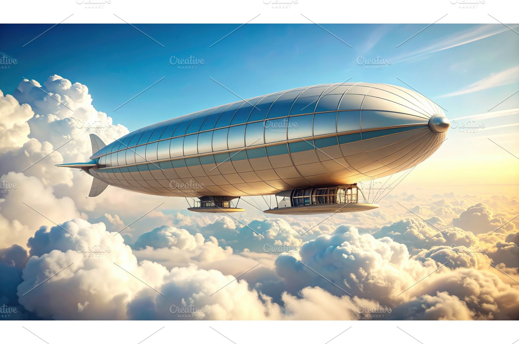 A futuristic silver airship floating, a Transportation Photo by Igor Tichonow