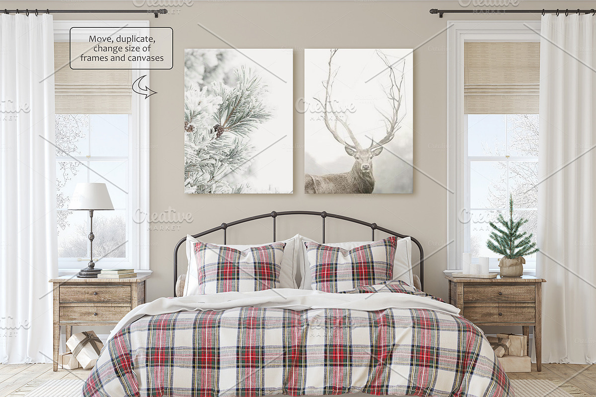 CHRISTMAS BEDROOM Wall&Frame Mockups, a Poster Template by MyHomeMockups (Photo 6 of 9)