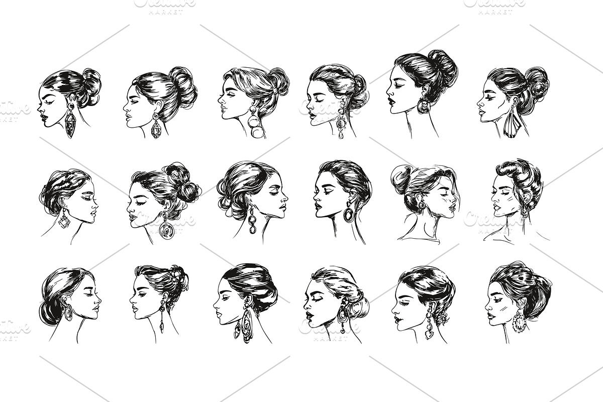 Sketch female heads with stylish, an Object Illustration by Valerie Bodnar