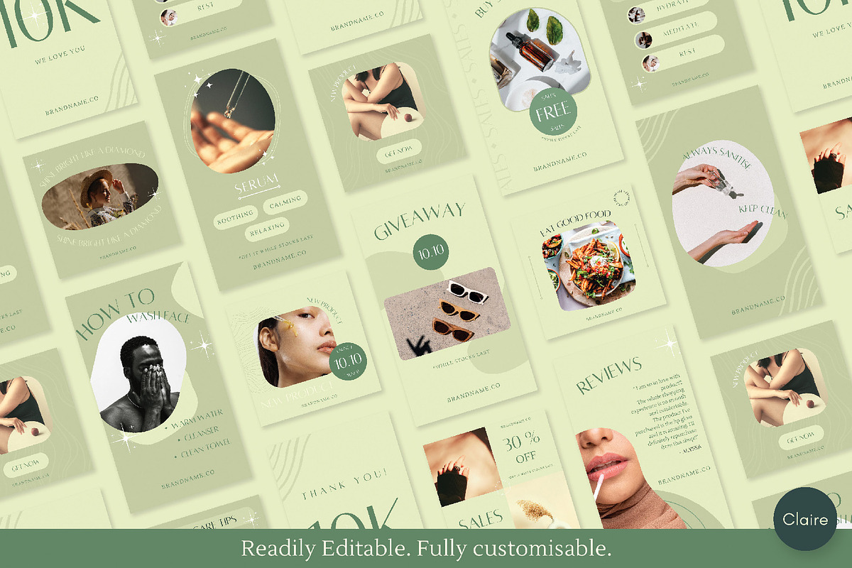 Green Skincare Instagram Creator Kit, a Social Media Template by Clairee Design Studio (Photo 6 of 7)