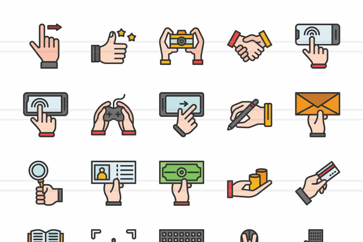 50 Hand Actions Filled Line Icons, an Icon by IconBunny (Photo 2 of 2)