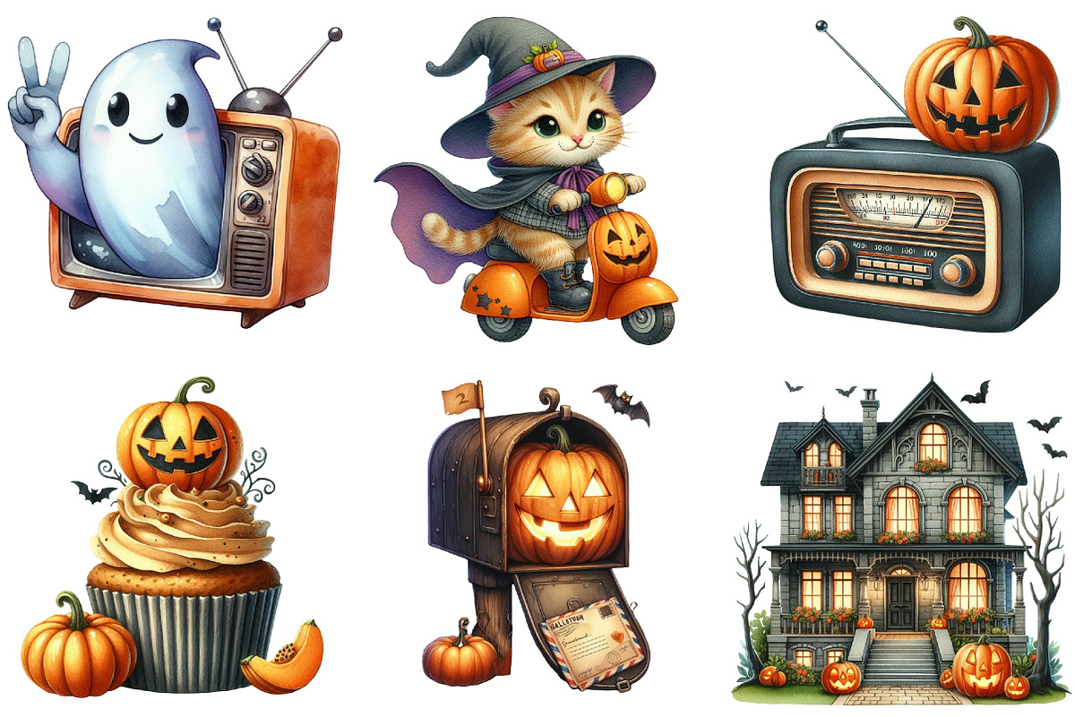 Cute Retro Halloween Clipart, an Illustration by Pixels.Craft (Photo 7 of 9)