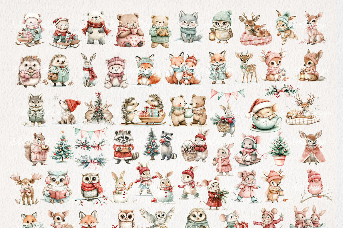 Cute Winter Woodland Clipart 68 PNG, a Seasonal Illustration by EleSArtDesign (Photo 2 of 4)
