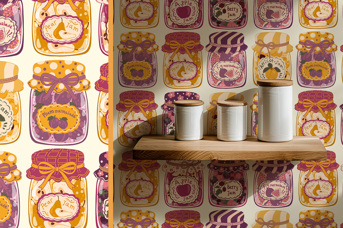 Vintage Jam Jars patterns & clipart, a Food Illustration by Carpet Tapete Pretzel (Photo 12 of 13)