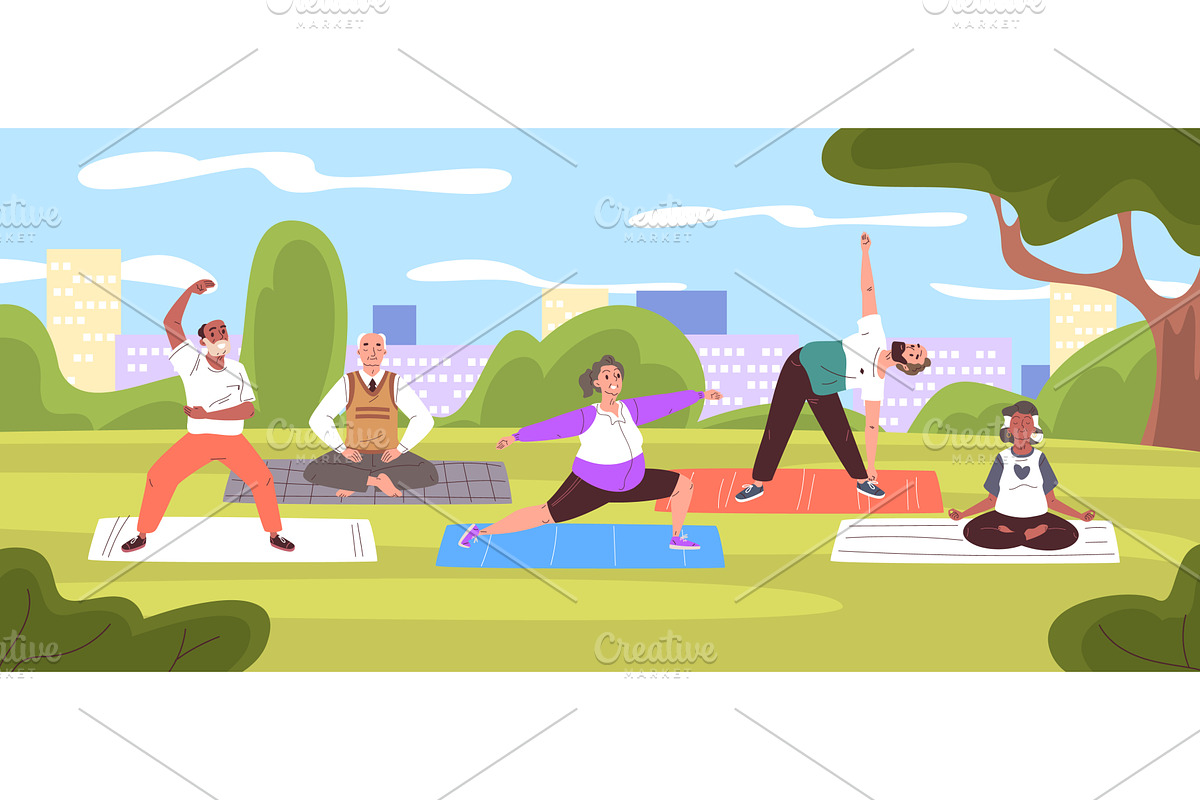 Seniors yoga park. Elderly people, a Sport Illustration by Stock-Smart-Start