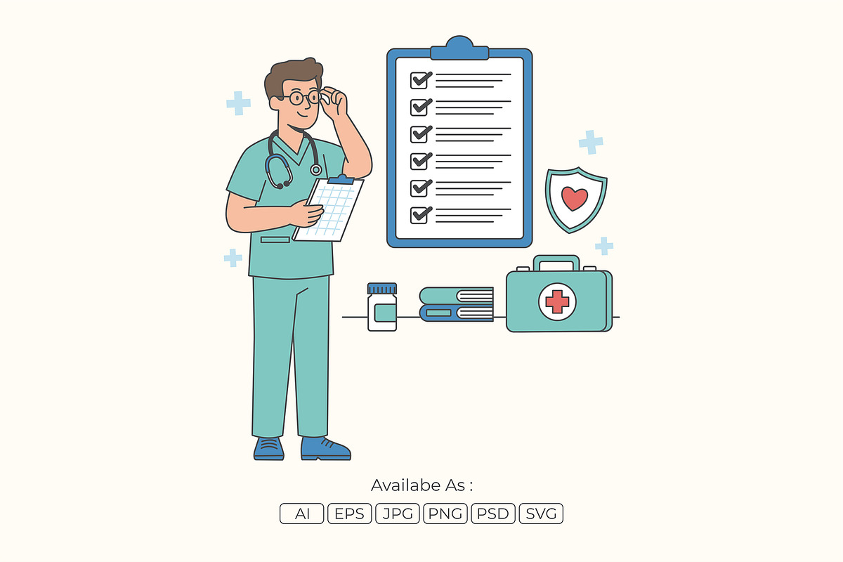 Doctor Analyzing Medical Report, a Healthcare Illustration by Partikusi Design (Photo 1 of 3)