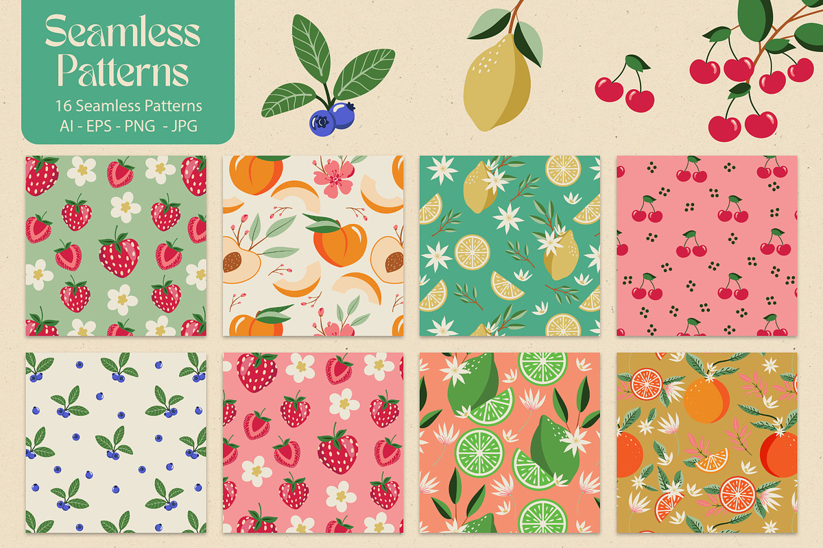 Fresh Fruit Market Clipart & Pattern, an Illustration by The Audacious Brush (Photo 6 of 13)