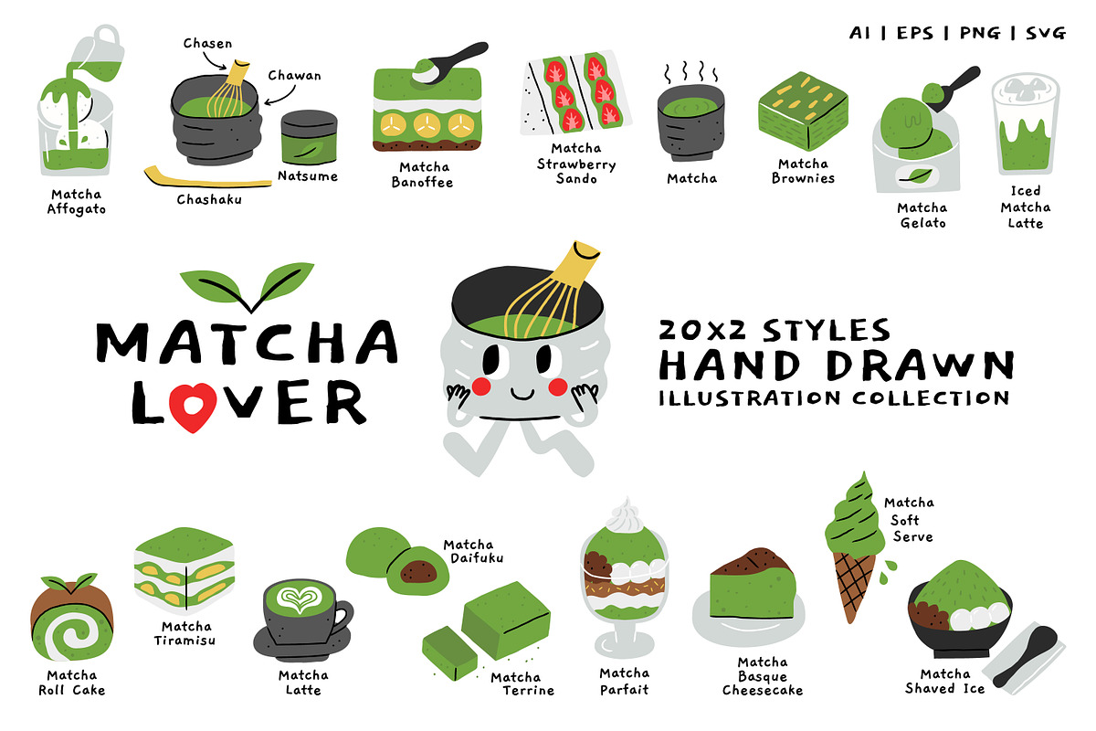Matcha Lover: 20 Hand-drawn Cliparts, an Illustration by monkik (Photo 1 of 7)