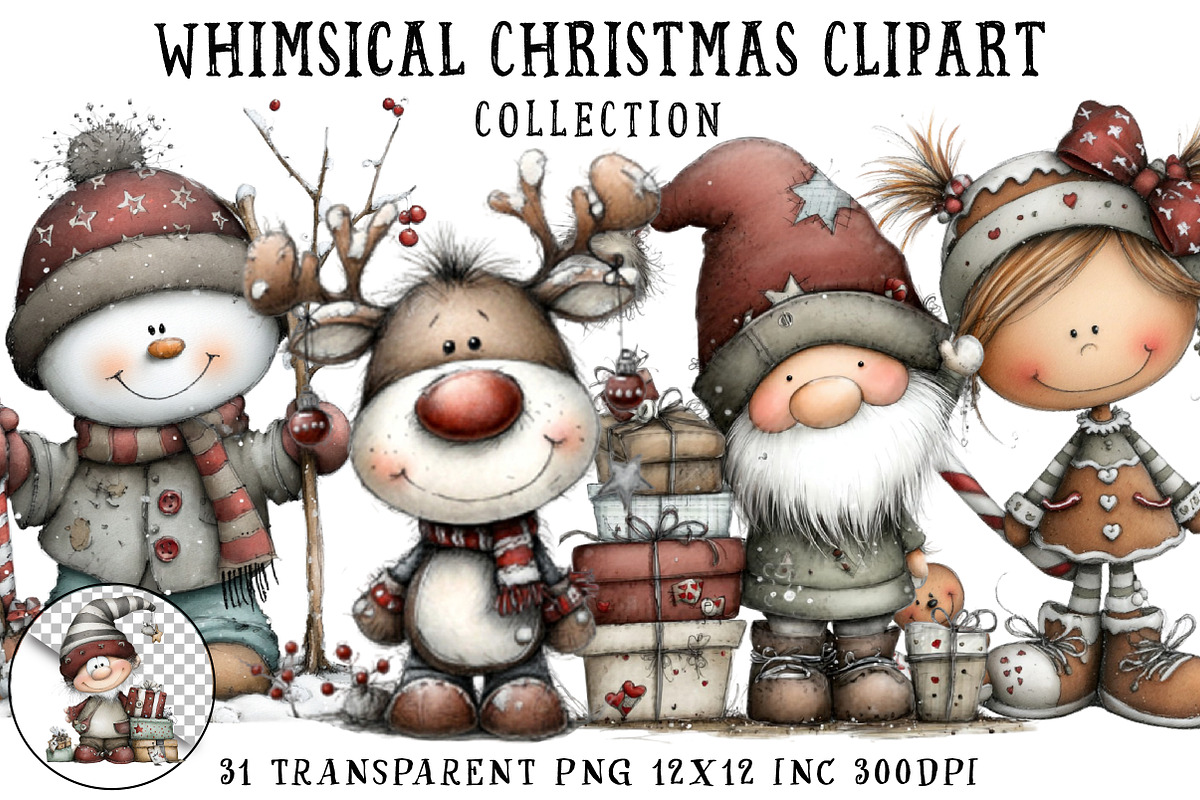 Whimsical Christmas Clipart Bundle, an Illustration by OK Design (Photo 1 of 6)
