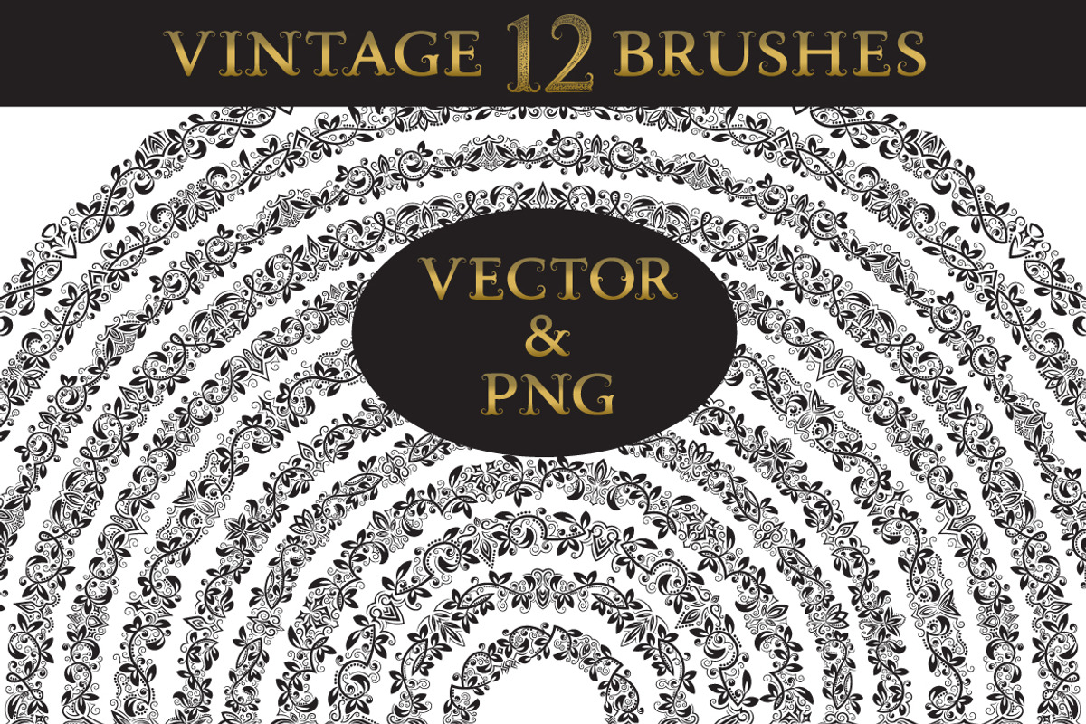 12 vintage floral brushes