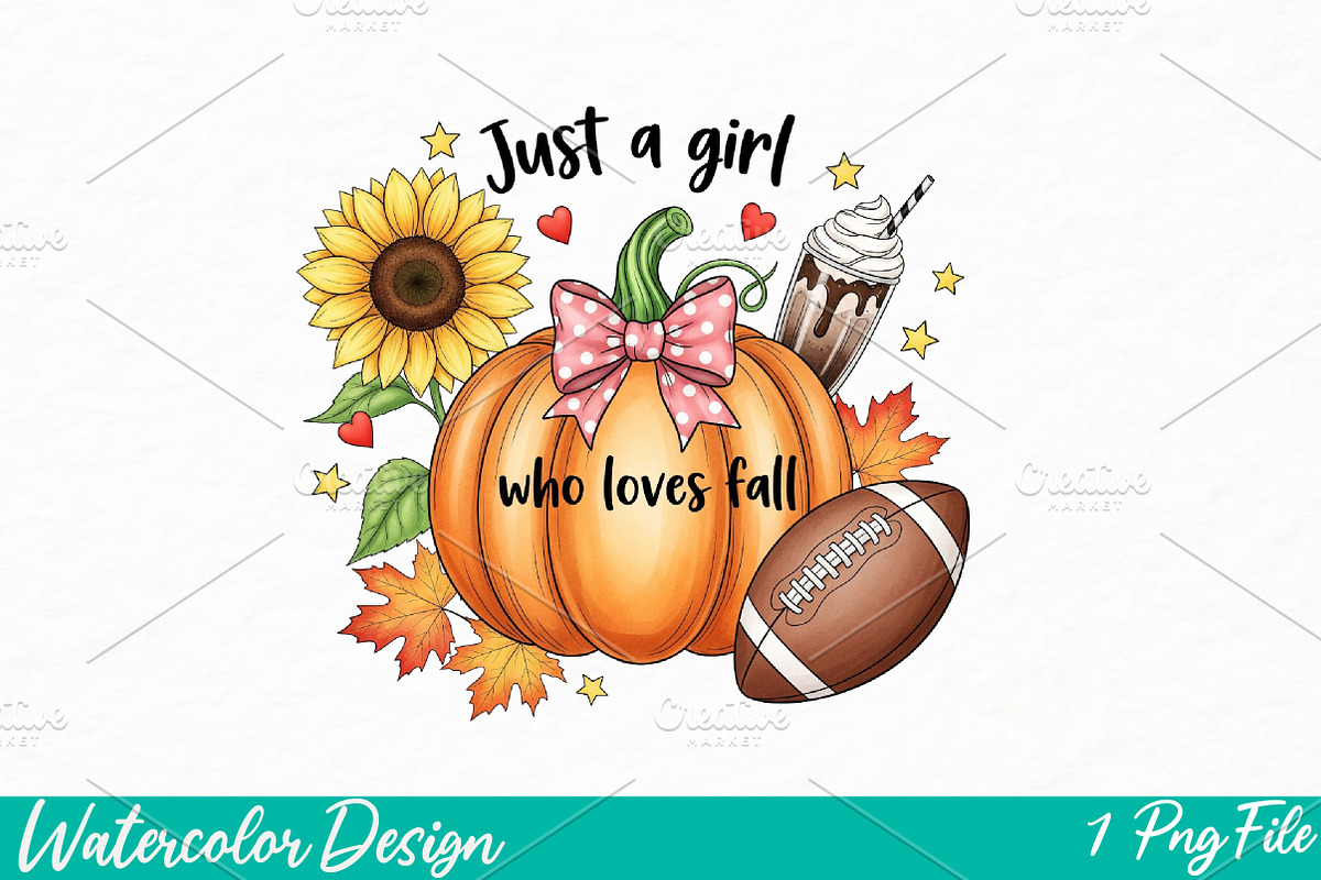 Just a Girl Who Loves Fall Png, an Illustration by Watercolor design (Photo 1 of 3)