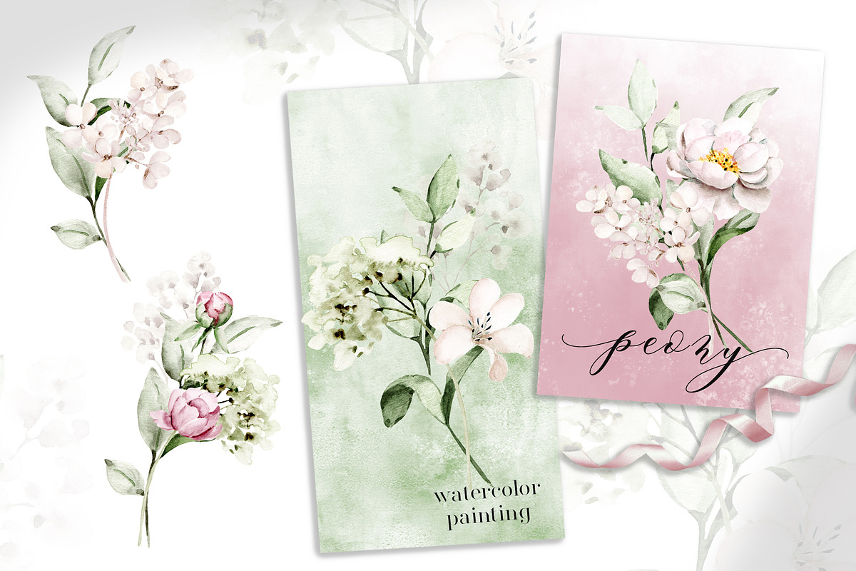 Peonies watercolor set., an Illustration by Larisa Maslova (Photo 3 of 14)