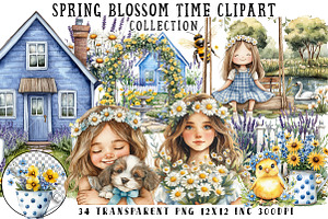 Spring Blossom Time Clipart, an Illustration by OK Design