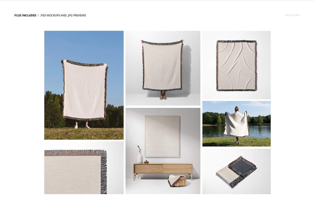 Fringed Woven Throw Blanket Mockup 5, a Household Mockup by creatsy5 (Photo 2 of 12)