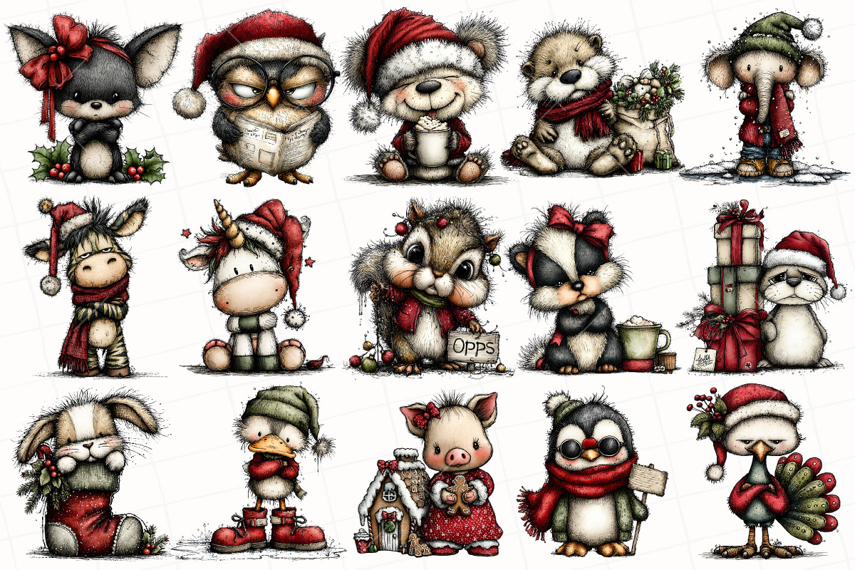 Whimsical Christmas Animals Clipart, an Illustration by OK Design (Photo 3 of 6)