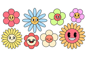 Retro groovy daisy characters with, an Object Illustration by art PVP - market