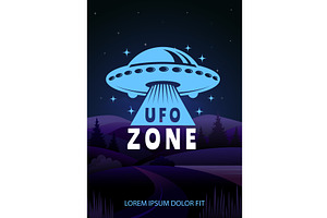 UFO poster. night outdoor background, an Illustration by Onyx