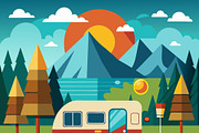 Retro camper van parked, a Transportation Illustration by SouravDesign (Thumbnail 2 of 3)