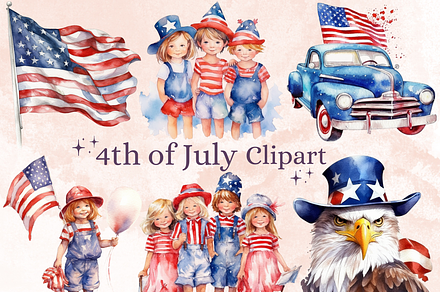 Watercolor 4th of July Clipart, an Illustration by GiraffeCreative