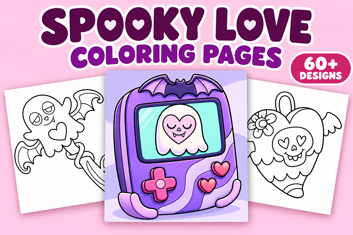 Spooky Love Coloring Pages Volume 2, a Seasonal Illustration by Inkivelle Studio (Photo 1 of 3)
