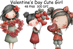 Whimsical Valentine’s Day Girl Clipa, an Illustration by CraftArtStudio